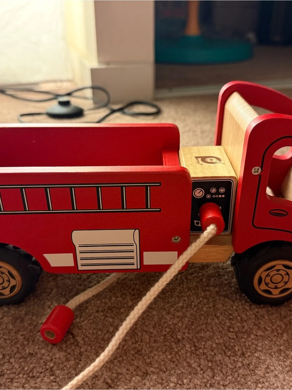 Red Wooden Fire Truck Toy with Pull Rope
